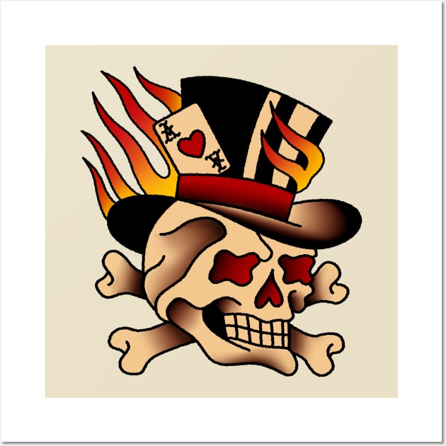 Flaming Top Hat Skull Wall Art by OldSalt